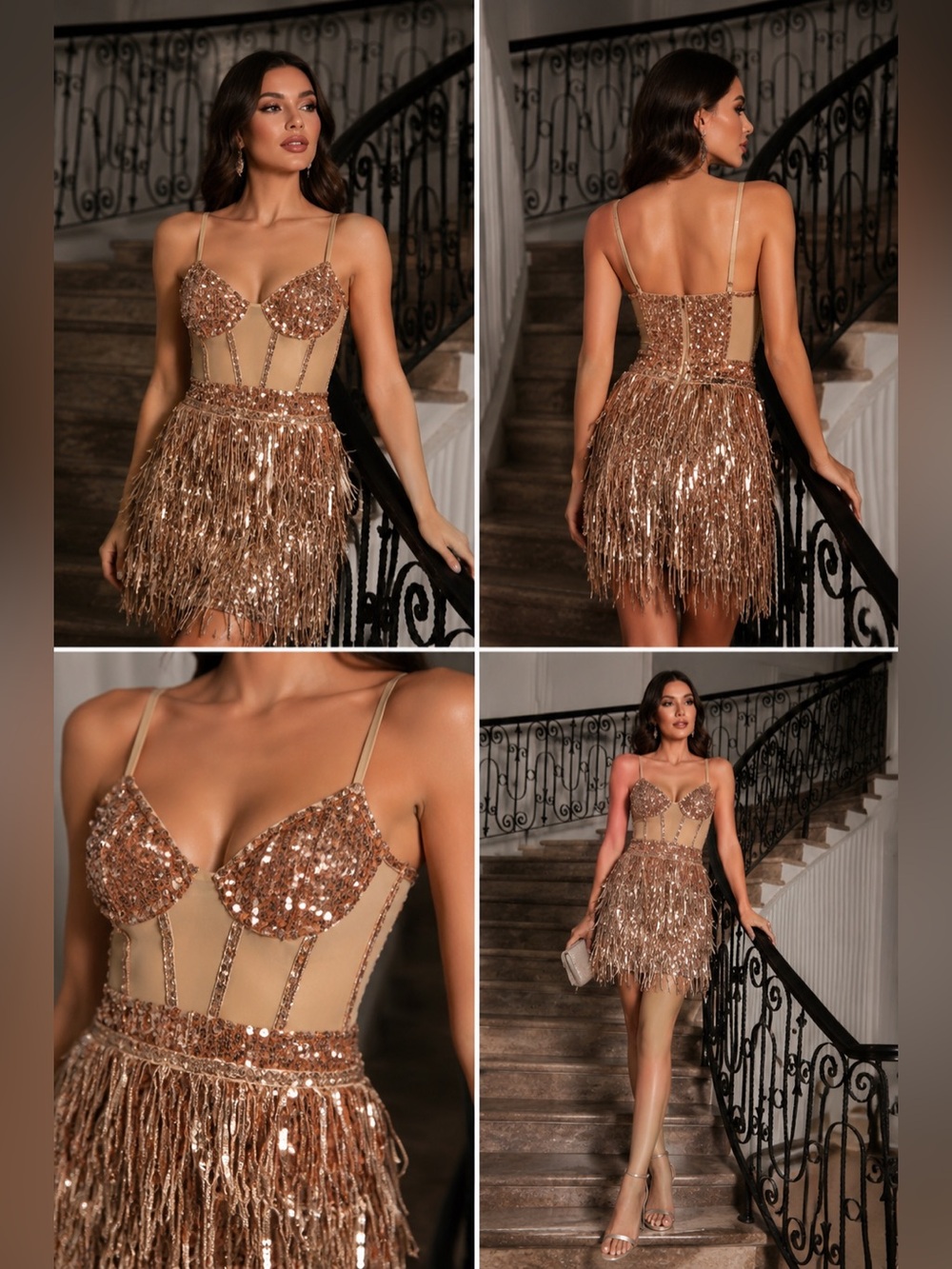 Gold Sequin Fringe Mini Dress | Party, Birthday, Bachelorette, NYE | Size S